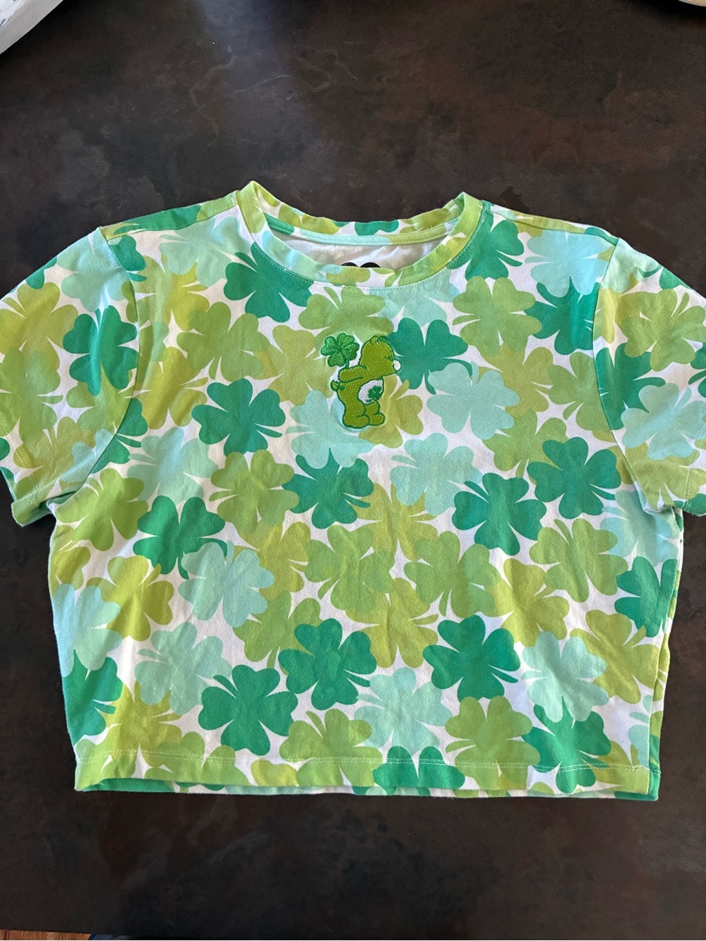 Care Bears Green Multi Shamrock Print Short Sleeve Tee